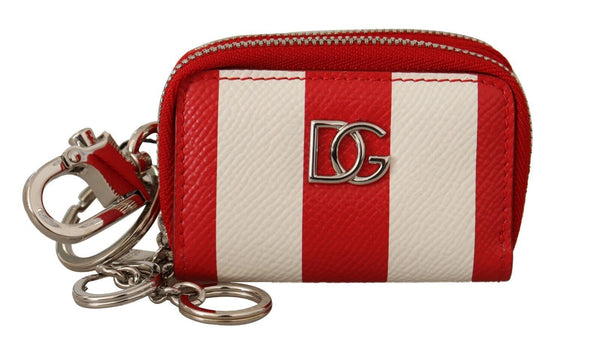 White Red Stripes Leather Silver DG Logo Coin Purse