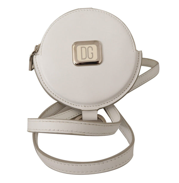 White Leather Strap Silver Metal Logo Coin Purse