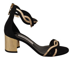 Black Gold Leather Suede Ankle Strap Heels Shoes