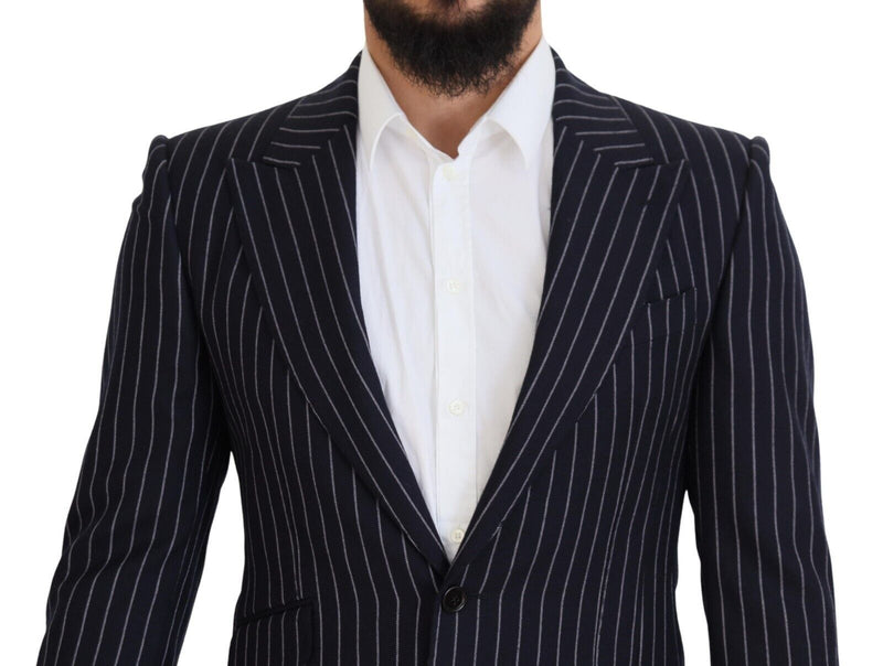 Dark Blue Stripe Wool Single Breasted Blazer