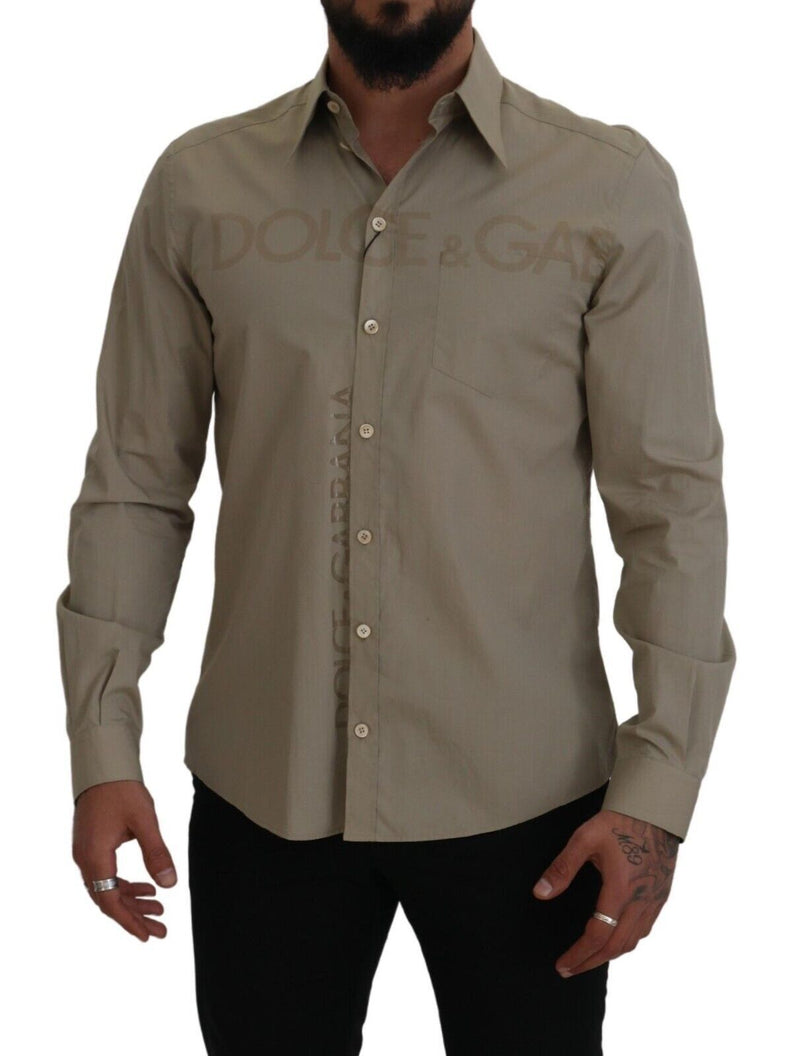 Beige Cotton Long Sleeves Dress Formal Shirt