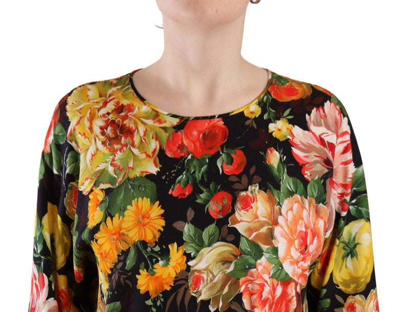 Multicolor Mix Fiori Print Round Neck Blouse Top