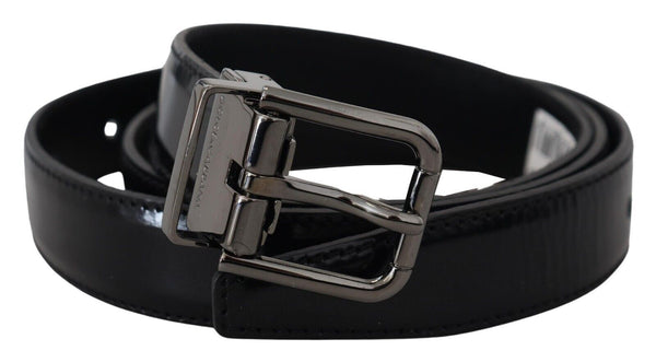 Black Leather Silver Tone Metal Buckle Men Belt