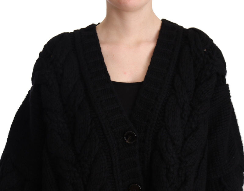 Black Wool Cashmere Knit Cardigan Sweater