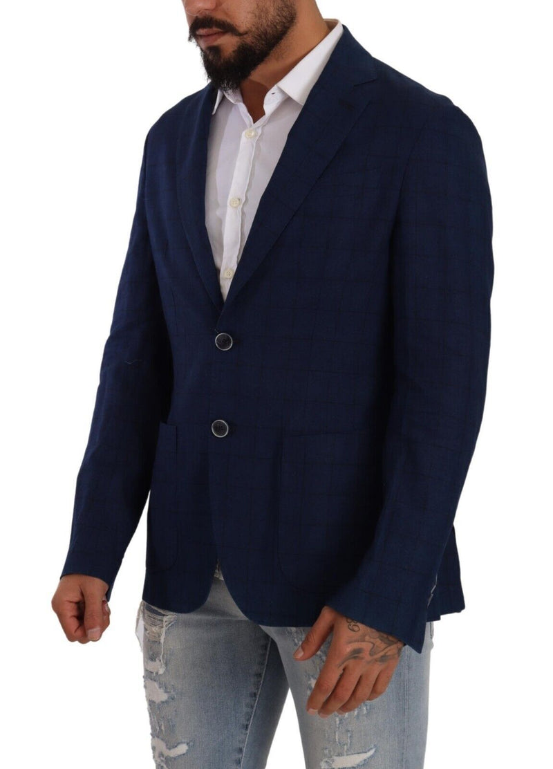 Navy Blue Checkered Jacket Sport Coat Blazer