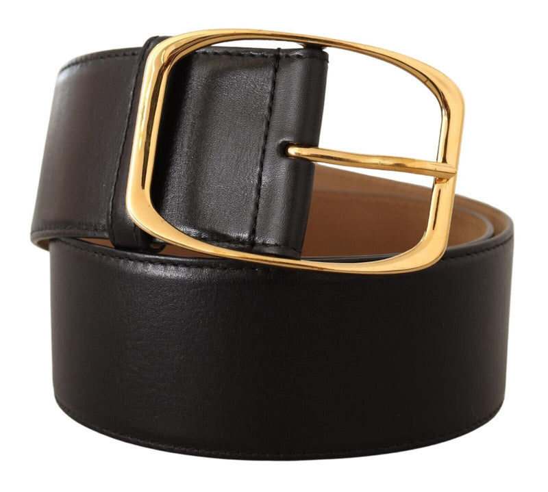 Black Leather Gold Metal Square Buckle Belt