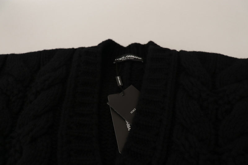 Black Wool Cashmere Knit Cardigan Sweater