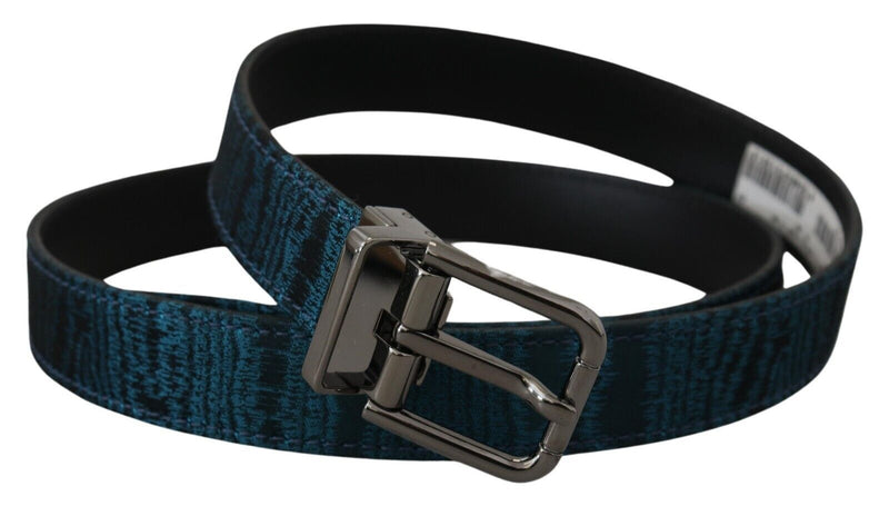 Blue Jacquard Moire Silver Metal Buckle Men