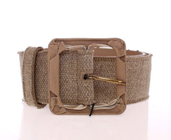 Beige Leather Logo Belt Cintura Gürtel