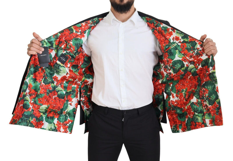 Black Floral Double Breasted Coat Blazer