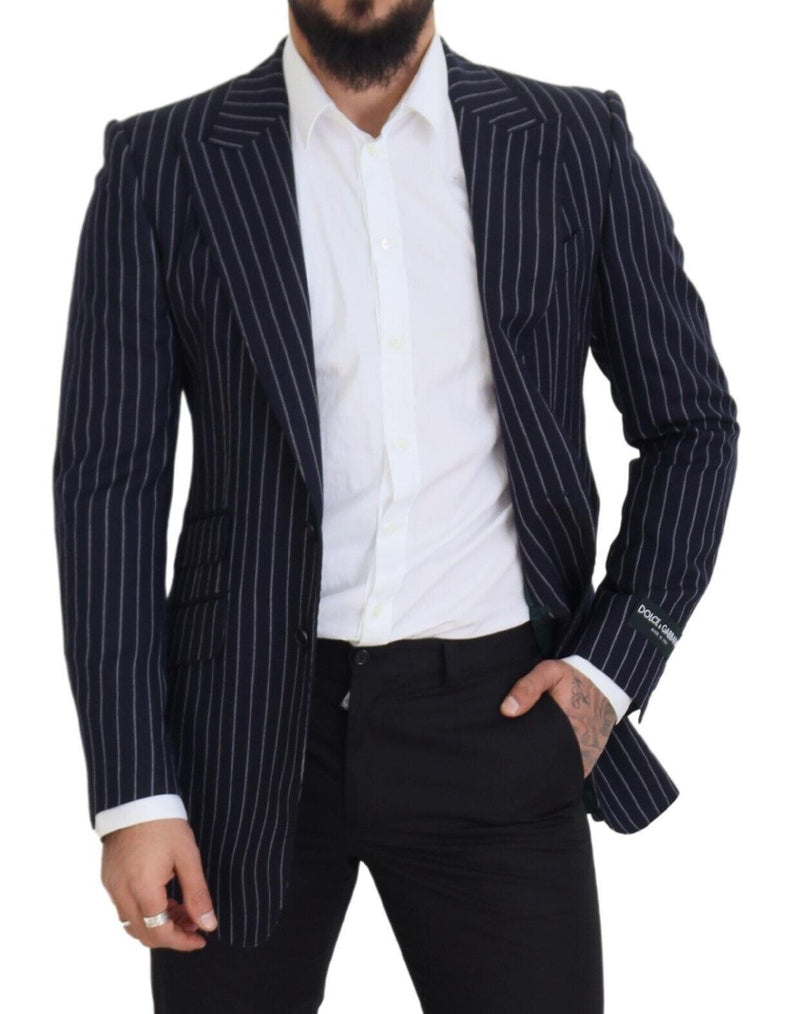 Dark Blue Stripe Wool Single Breasted Blazer