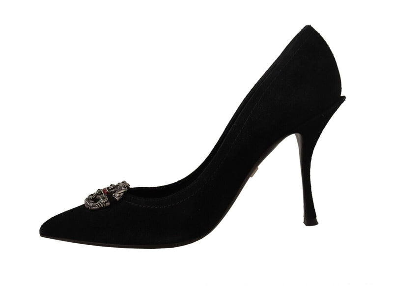 Black Suede High Heels Pumps Amore DG Logo Shoes