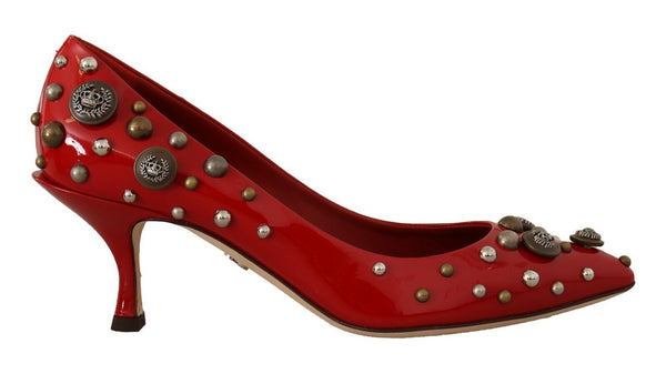 Red Patent Leather Studded Heels Pumps Shoes