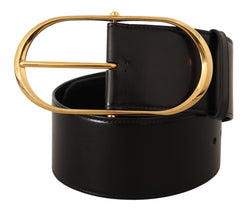 Black Leather Gold Metal Wide Waist Buckle Belt