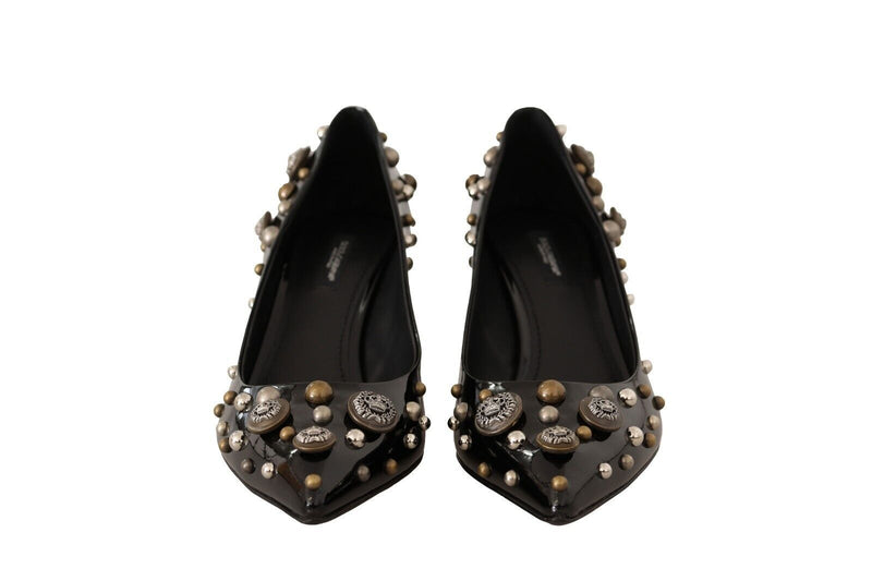 Black Ricamo Leather Studded Heels Pumps Shoes