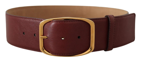 Maroon Leather Gold Metal Square Buckle Belt