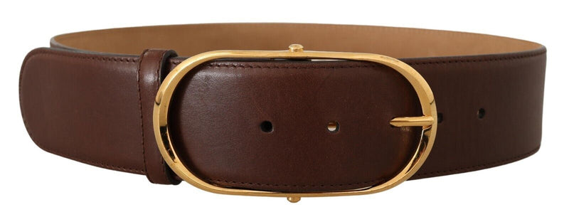 Brown Leather Gold Metal Oval Buckle Belt