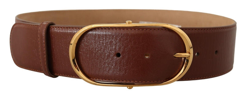 Brown Leather Gold Metal Oval Buckle Belt