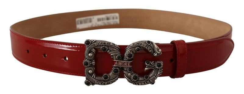 Red Leather Silver Logo Buckle Amore Belt