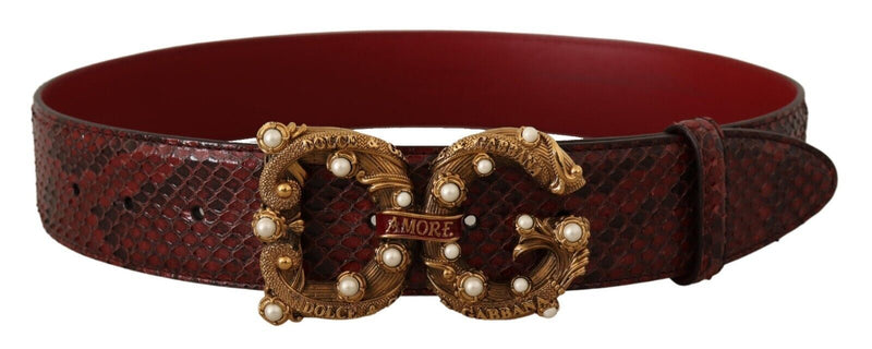 Red Exotic Leather Logo Buckle Amore Belt