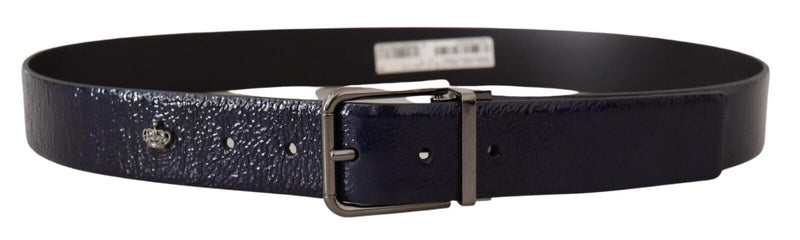 Blue Patent Leather Vernice Silver Logo Buckle Belt