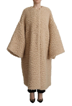 Beige Cashmere Wool Faux Fur Coat Jacket