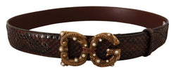 Brown Exotic Leather Logo Buckle Amore Belt