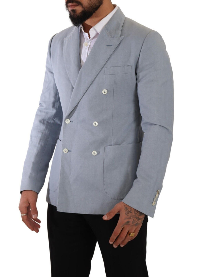 Blue Cotton Linen Slim Fit Jacket Coat Blazer