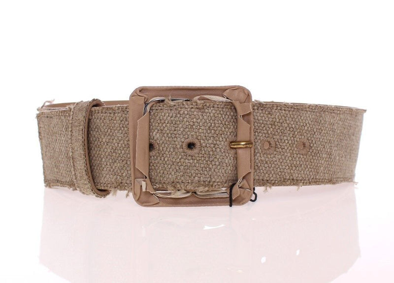 Beige Leather Logo Belt Cintura Gürtel