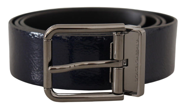 Blue Patent Leather Vernice Silver Logo Buckle Belt