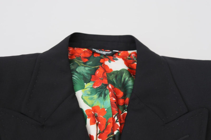 Black Floral Double Breasted Coat Blazer