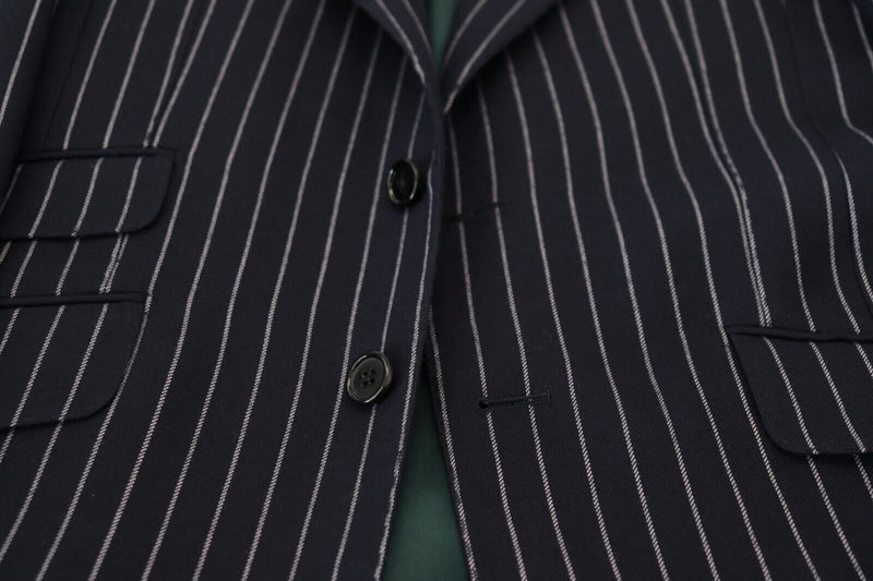 Dark Blue Stripe Wool Single Breasted Blazer