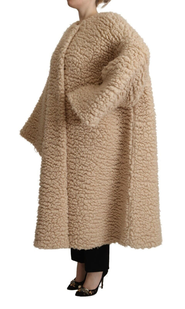 Beige Cashmere Wool Faux Fur Coat Jacket