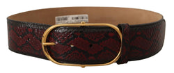 Red Exotic Leather Gold Oval Buckle Belt