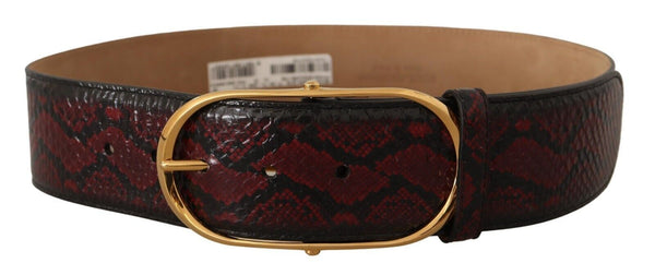 Red Exotic Leather Gold Oval Buckle Belt