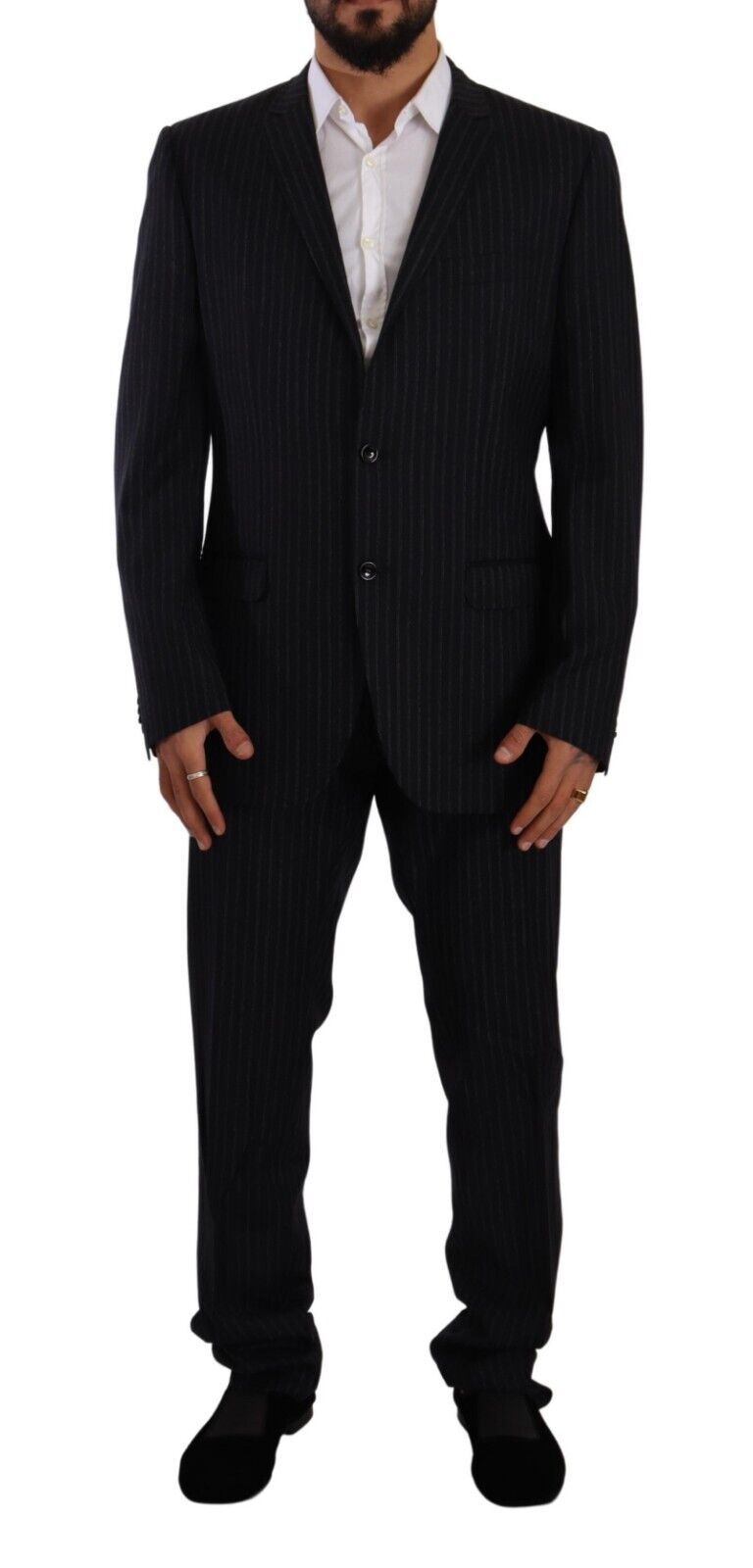 Black Striped Single Breasted 2 Piece Suit