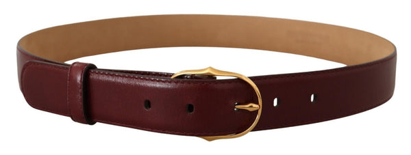 Bordeaux Leather Gold Metal Oval Buckle Belt