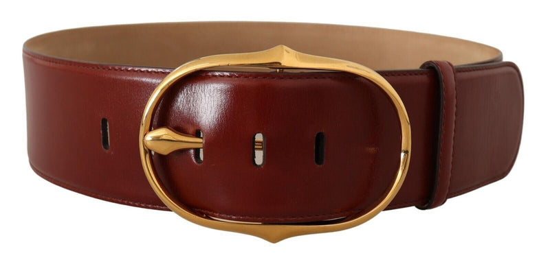 Maroon Leather Gold Metal Oval Buckle Belt