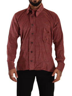 Red Long Sleeves Collared Button Down Shirt