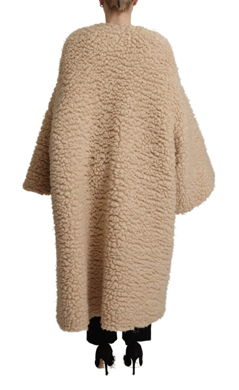 Beige Cashmere Wool Faux Fur Coat Jacket