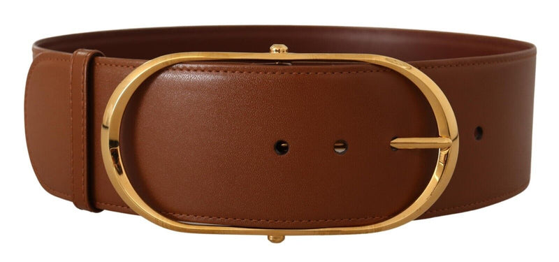 Brown Leather Gold Metal Oval Buckle Belt