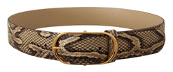 Brown Exotic Leather Gold Oval Buckle Belt