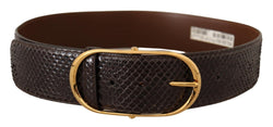 Brown Exotic Leather Gold Oval Buckle Belt