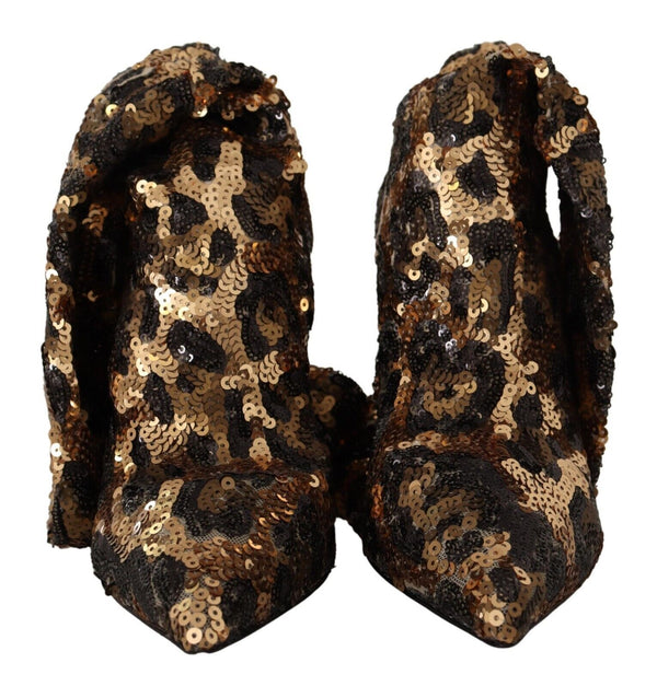 Gold Leopard Sequins Heels Boots Shoes