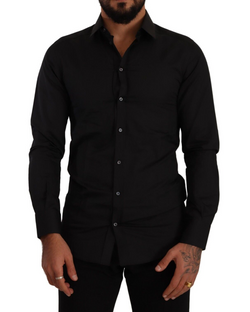 Black Cotton GOLD Slim Fit Dress Formal Shirt