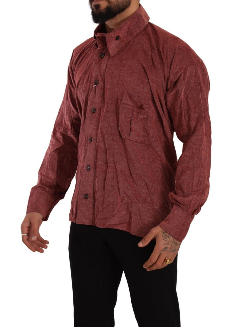 Red Long Sleeves Collared Button Down Shirt