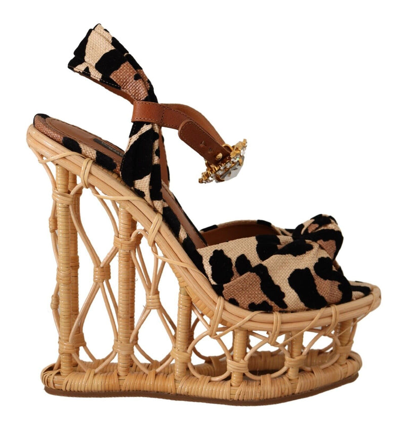 Multicolor Leopard Platform Heels Wedge Sandals Shoes