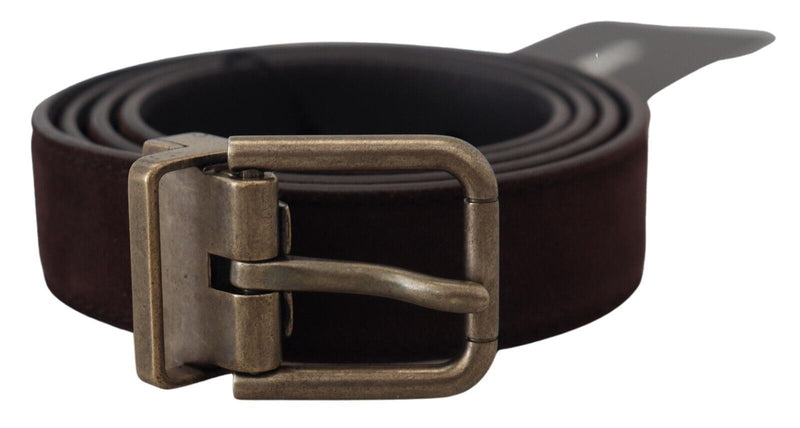 Dark Brown Leather Antique Metal Buckle Men Belt