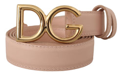 Pink Leather Gold Metal Logo Buckle Belt