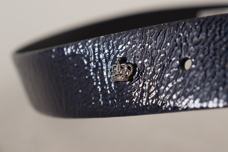 Blue Patent Leather Vernice Silver Logo Buckle Belt